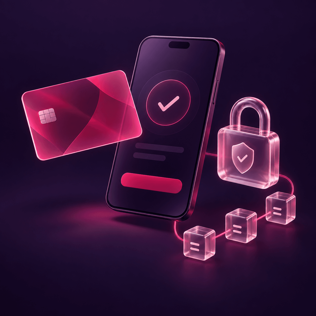 Concept illustration of a payment card, mobile payment interface, and security lock
