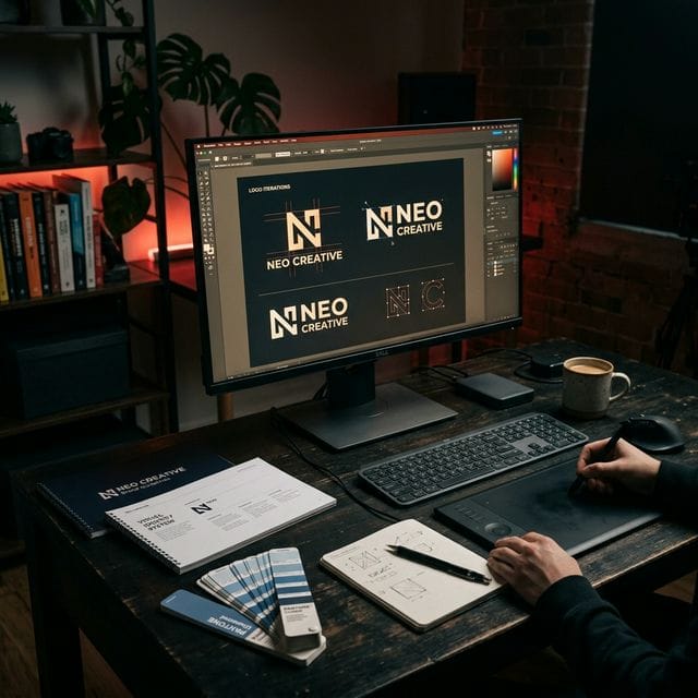 Illustration design workspace with digital art tools