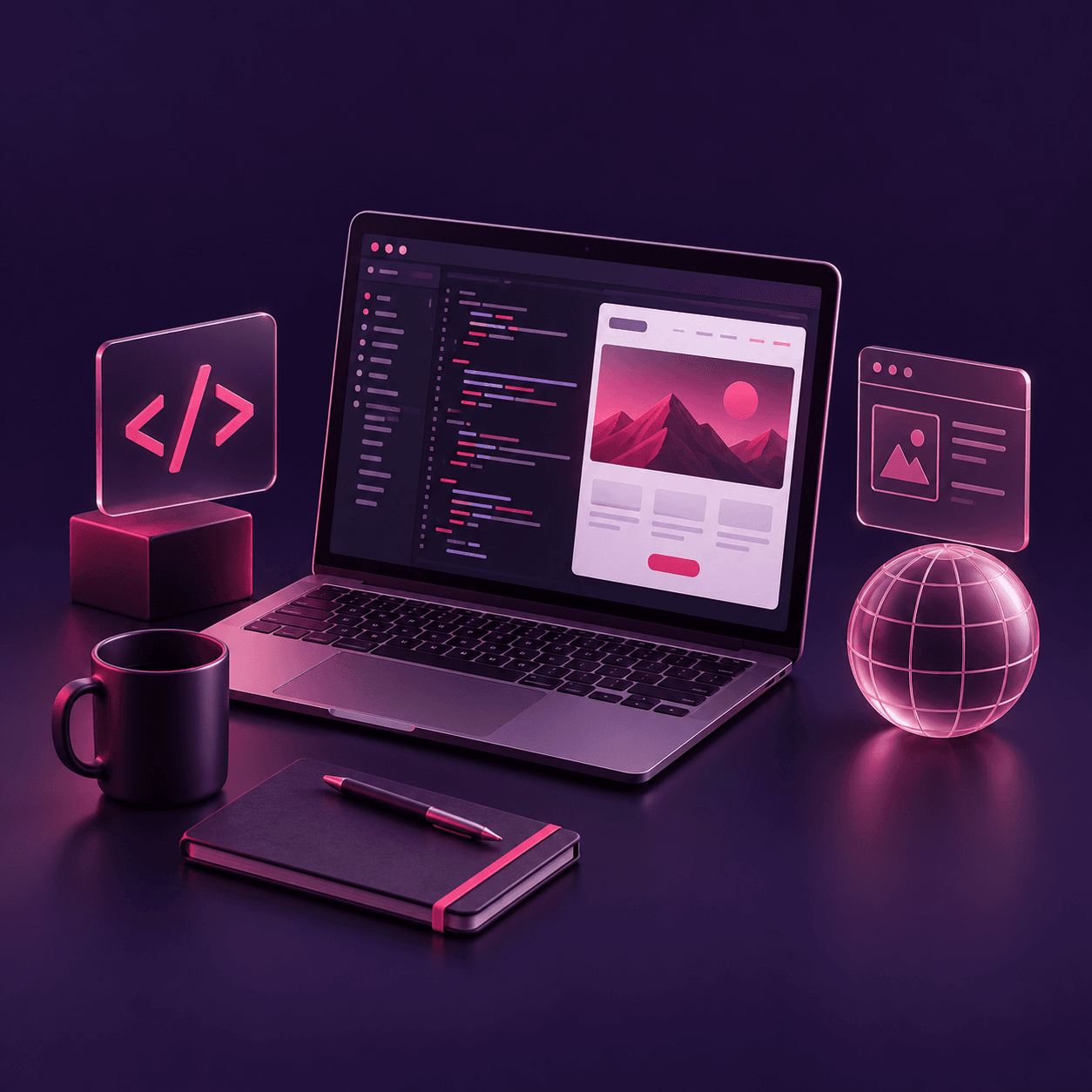 Concept illustration of web development tools and interfaces